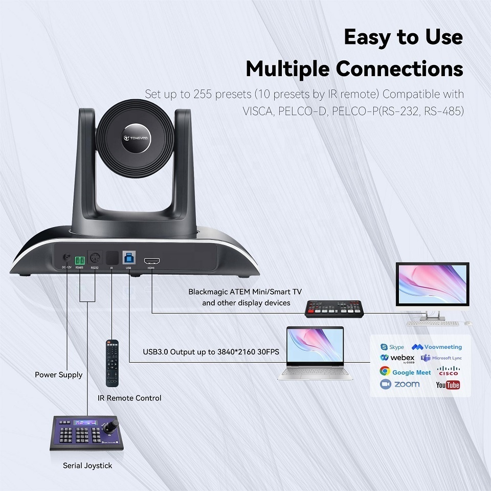 TONGVEO Ultra hd 4k ptz video conference camera 12x optical zoom conference system ptz camera 4k