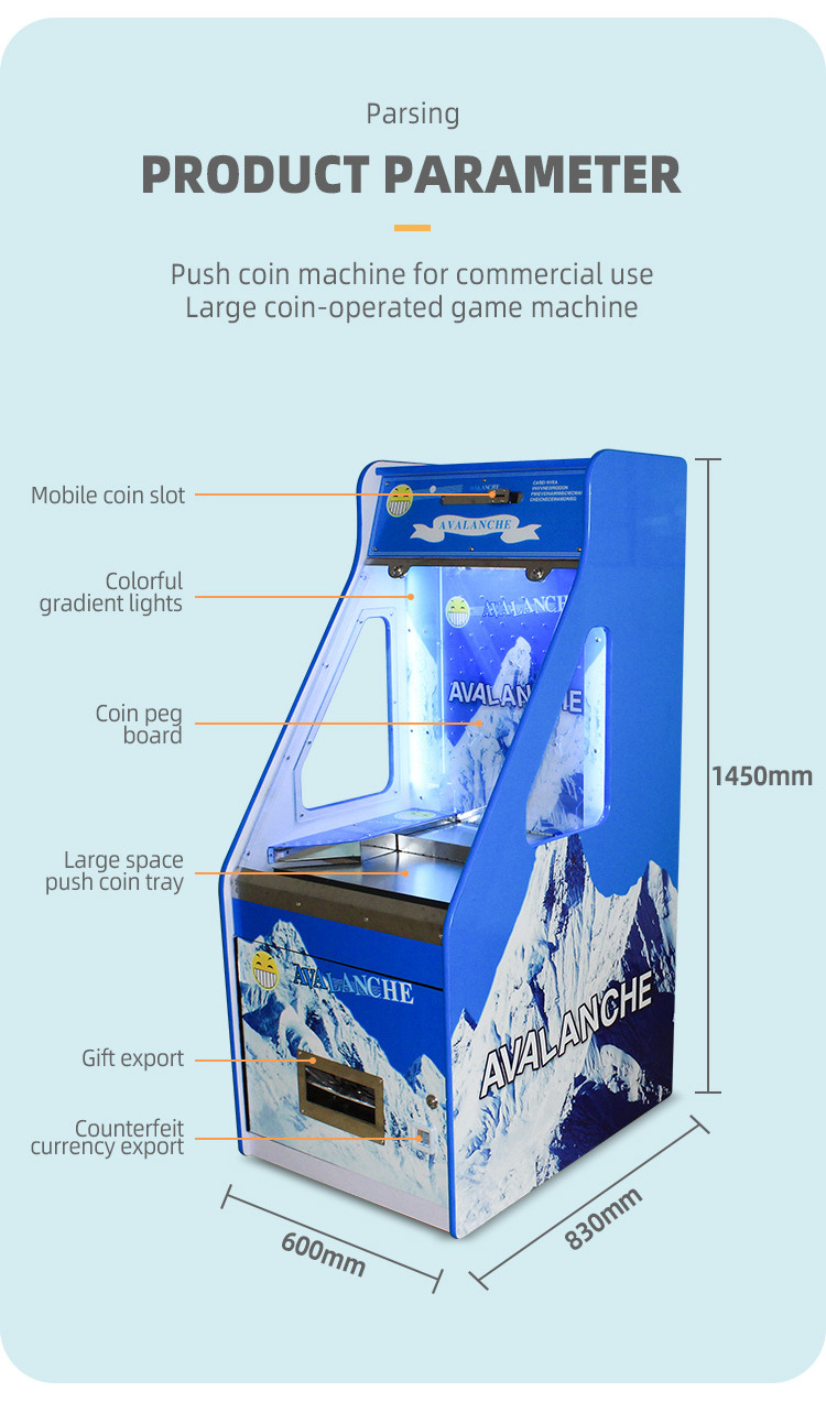 Profitable Avalanche Coin Pusher Skill Game Machine  Coin Pusher Board Game Toy Bonus Hole Coin Quarter Pusher Game Machine