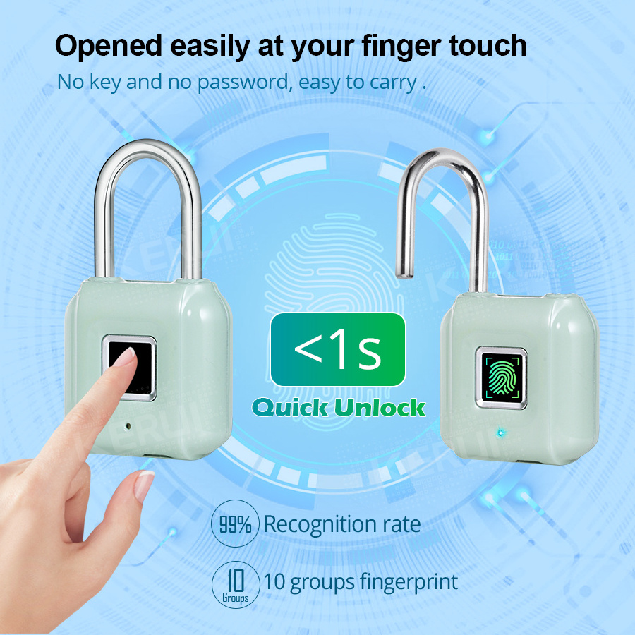 KERUI Smart Fingerprint Padlock USB Rechargeable Mini Size Finger Touch Lock for Door Cabinets Gym Locker Bikes