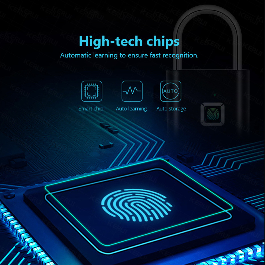 New KERUI Waterproof Portable USB Charging Zinc Alloy Metal Smart Fingerprint 0.1sec Security Lock Padlock