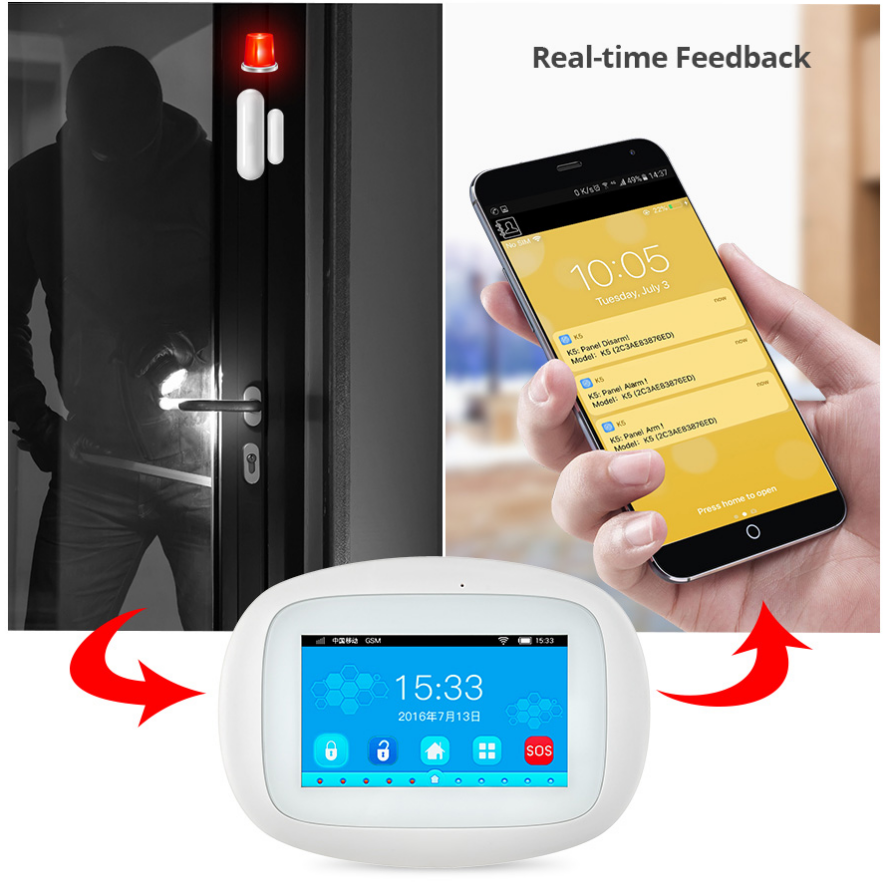 KERUI K52 4.3 Inch Touch Screen App Control Wireless GSM WIFI Home Security Alarm System Sensor Burglar Alarm Device For Door