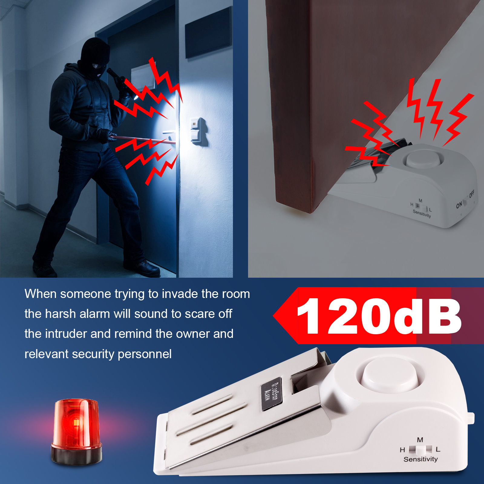 KERUI  Door Window Stop Alarm Anti-theft Home Safety Travel Security Door Stop With Latch Portable Door Stop Block