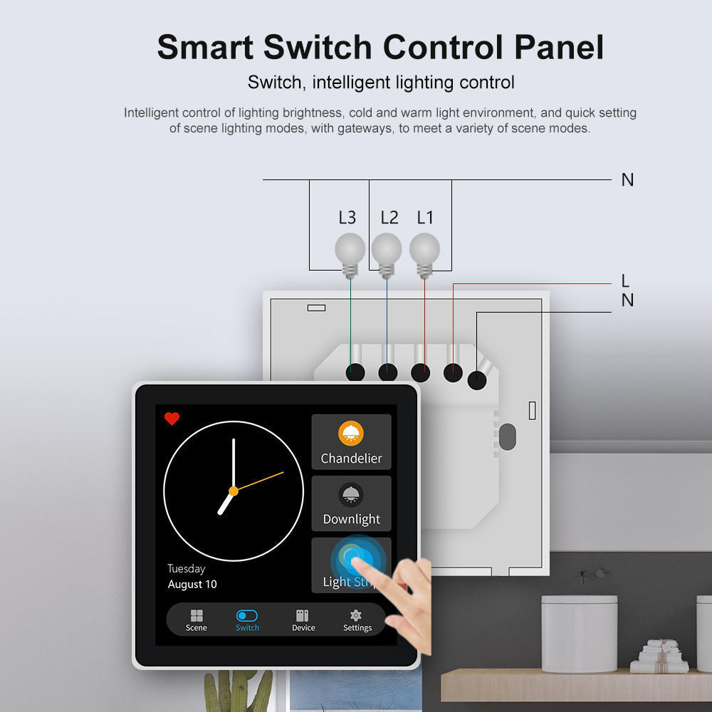 T3E 4 Inch LCD Touch Screen Smart Switch With EU Standard Electric Tuya Gateway  Google Alexa Switch Wall Switch Intelligent