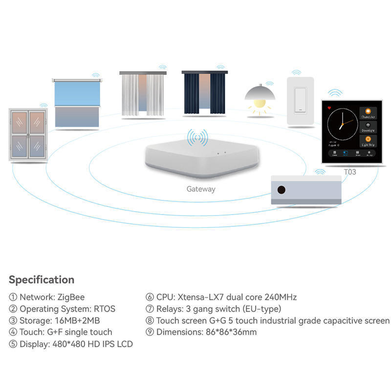 T3E 4 Inch LCD Touch Screen Smart Switch With EU Standard Electric Tuya Gateway  Google Alexa Switch Wall Switch Intelligent