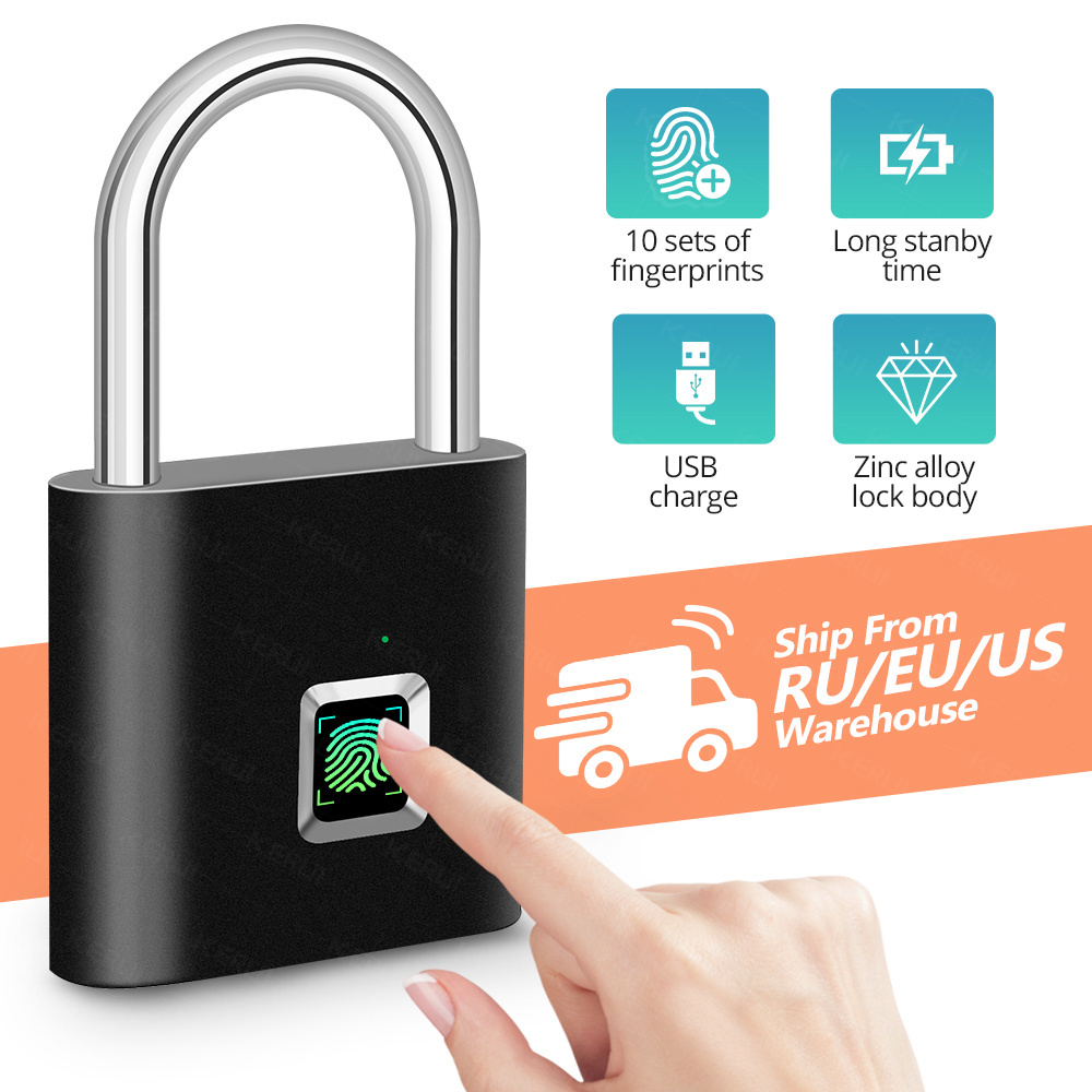 KERUI Fingerprint Lock Smart Padlock Thumbprint Door Padlocks Portable Anti-Theft Fingerprint Lock