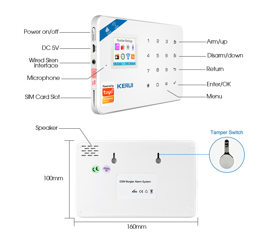 KERUI W181 Tuya Smart Home Burglar Alarm Siren Motion Detector  GSM WiFi Wireless Home Security Alarm System