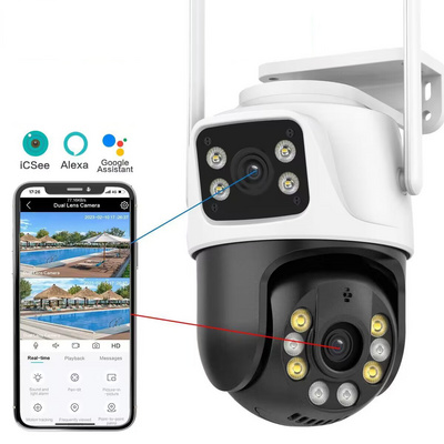 KERUI Dual Lens Outdoor Security Camera 6MP Auto Tracking PTZ Camera 3K Wifi CCTV Network IP Camera Dual Screen Surveillance