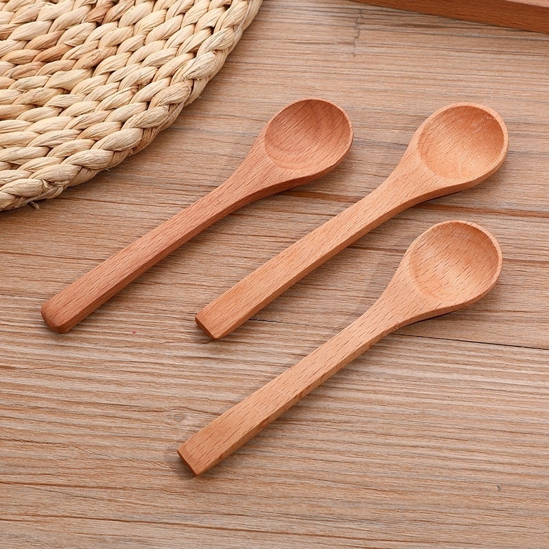 Ecofriendly Reusable Mini Wooden Spoon Solid Wood Tea Coffee Salt Sugar Spoon Baby Feeding Cutlery Small Beech Wood Spoon