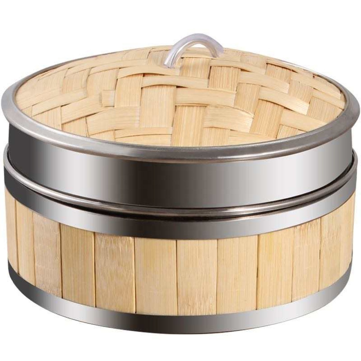 Bamboo Cooking Basket Biodegradable Chinese Dim Sum Dumpling Steam Basket W Lid Stainless Steel Rim Handmade Bamboo Steamer Set