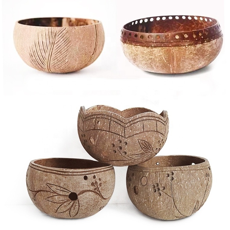 Customized Natural Eco Friendly Coconut Shell Bowl Coconut Fruit Salad Noodle Bowl Handmade Wooden Bowl for Kit