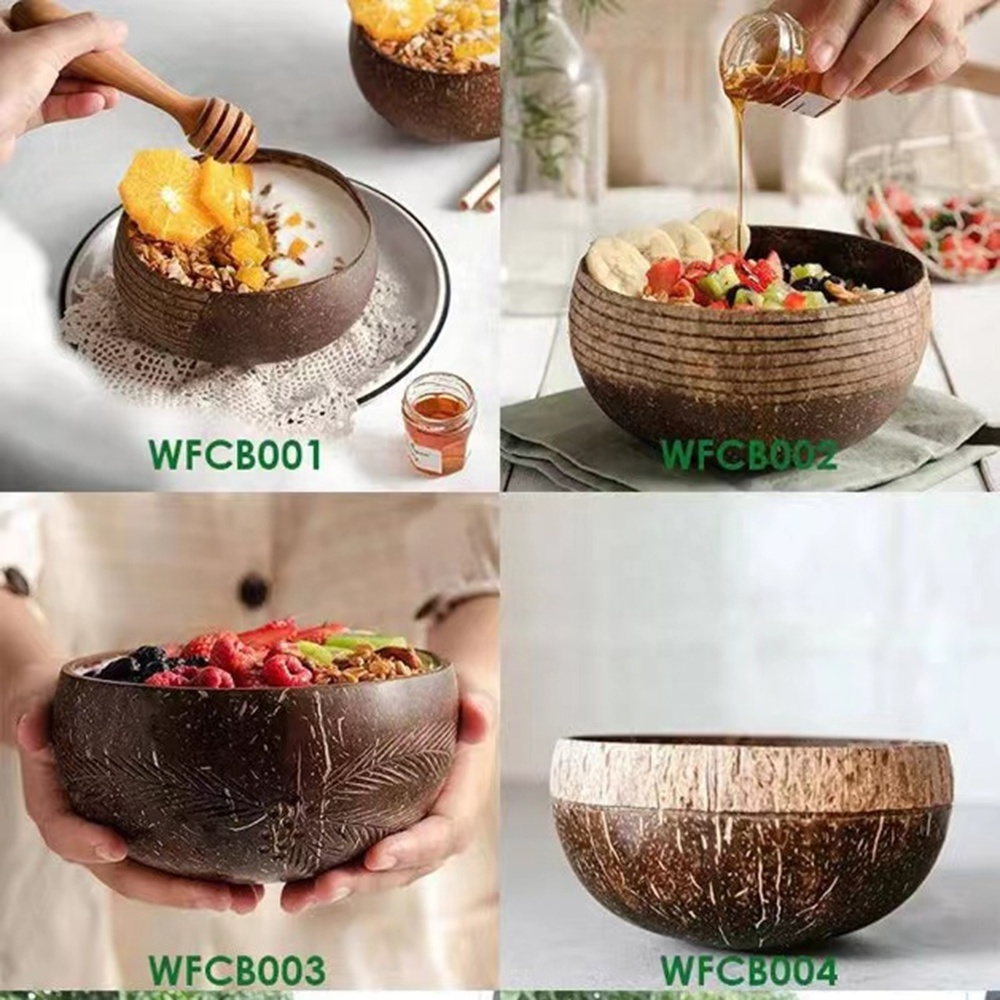 Customized Natural Eco Friendly Coconut Shell Bowl Coconut Fruit Salad Noodle Bowl Handmade Wooden Bowl for Kit