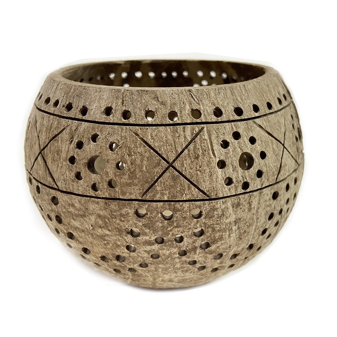 Eco-Friendly Coconut Shell Bowl Decorated Engraving Coconut Shell Candle Holder Handmade Hollow out Coconut Shell Candle Bowl