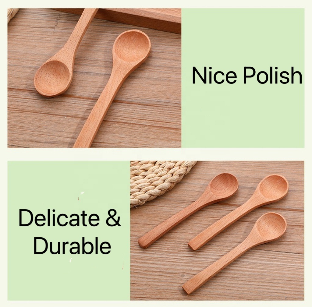 Ecofriendly Reusable Mini Wooden Spoon Solid Wood Tea Coffee Salt Sugar Spoon Baby Feeding Cutlery Small Beech Wood Spoon