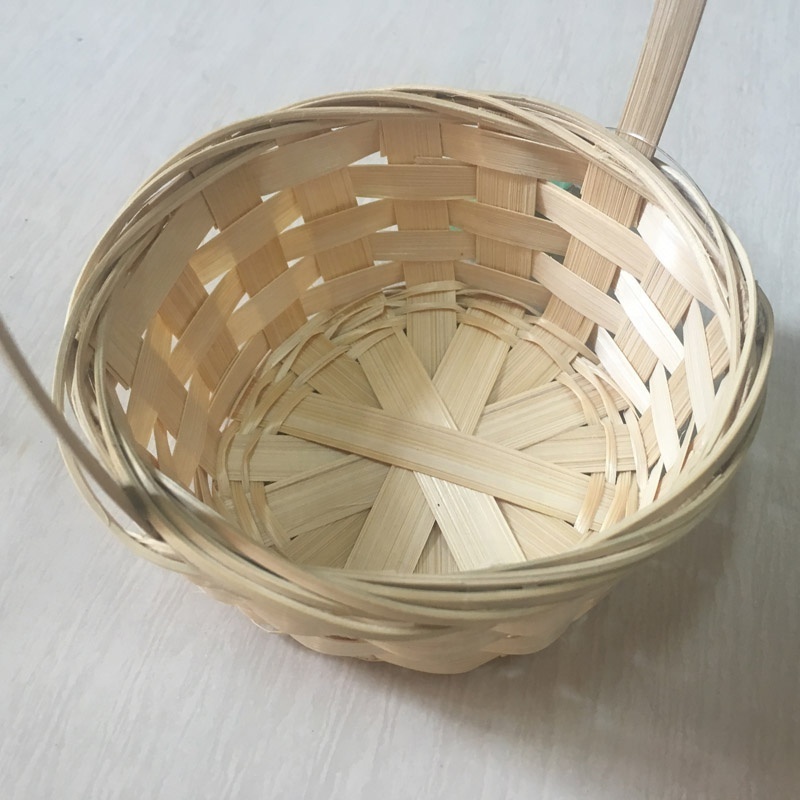 Bamboo Flower Basket Decorative Basket Round Shape with handle Decoration Storage Natural Weaved Handmade Arts & Crafts Holder