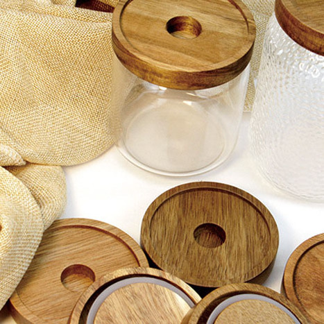 Acacia Wood Sealing Lid 1PC Canister cover with Silicone Ring Glass Lid Natural Wood Material Food Storage Jar Lid