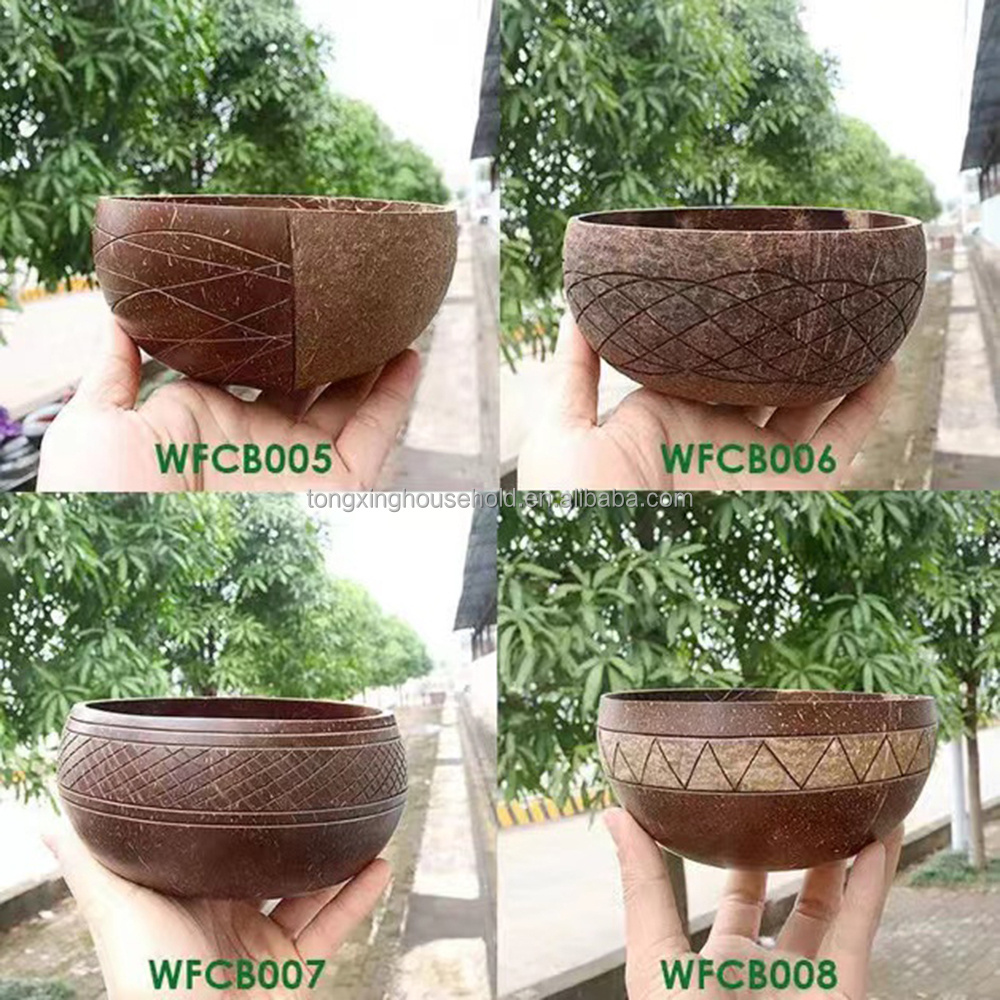 Customized Natural Eco Friendly Coconut Shell Bowl Coconut Fruit Salad Noodle Bowl Handmade Wooden Bowl for Kit