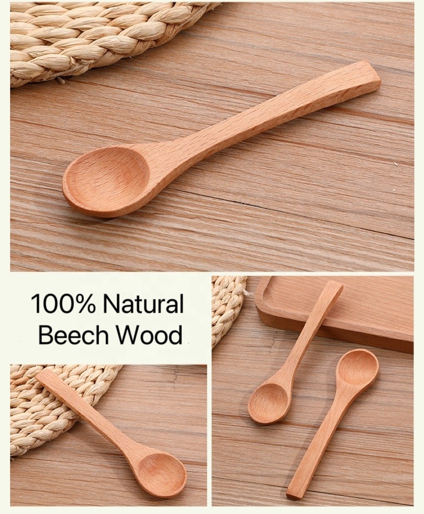 Ecofriendly Reusable Mini Wooden Spoon Solid Wood Tea Coffee Salt Sugar Spoon Baby Feeding Cutlery Small Beech Wood Spoon