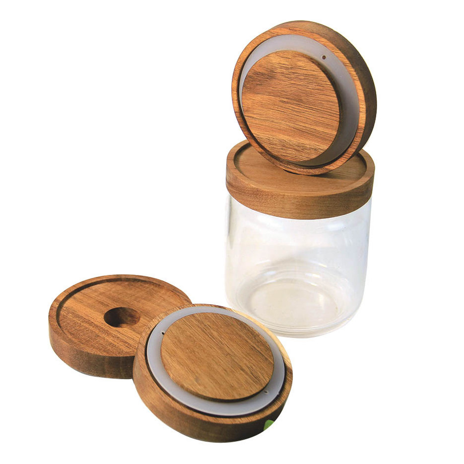 Acacia Wood Sealing Lid 1PC Canister cover with Silicone Ring Glass Lid Natural Wood Material Food Storage Jar Lid