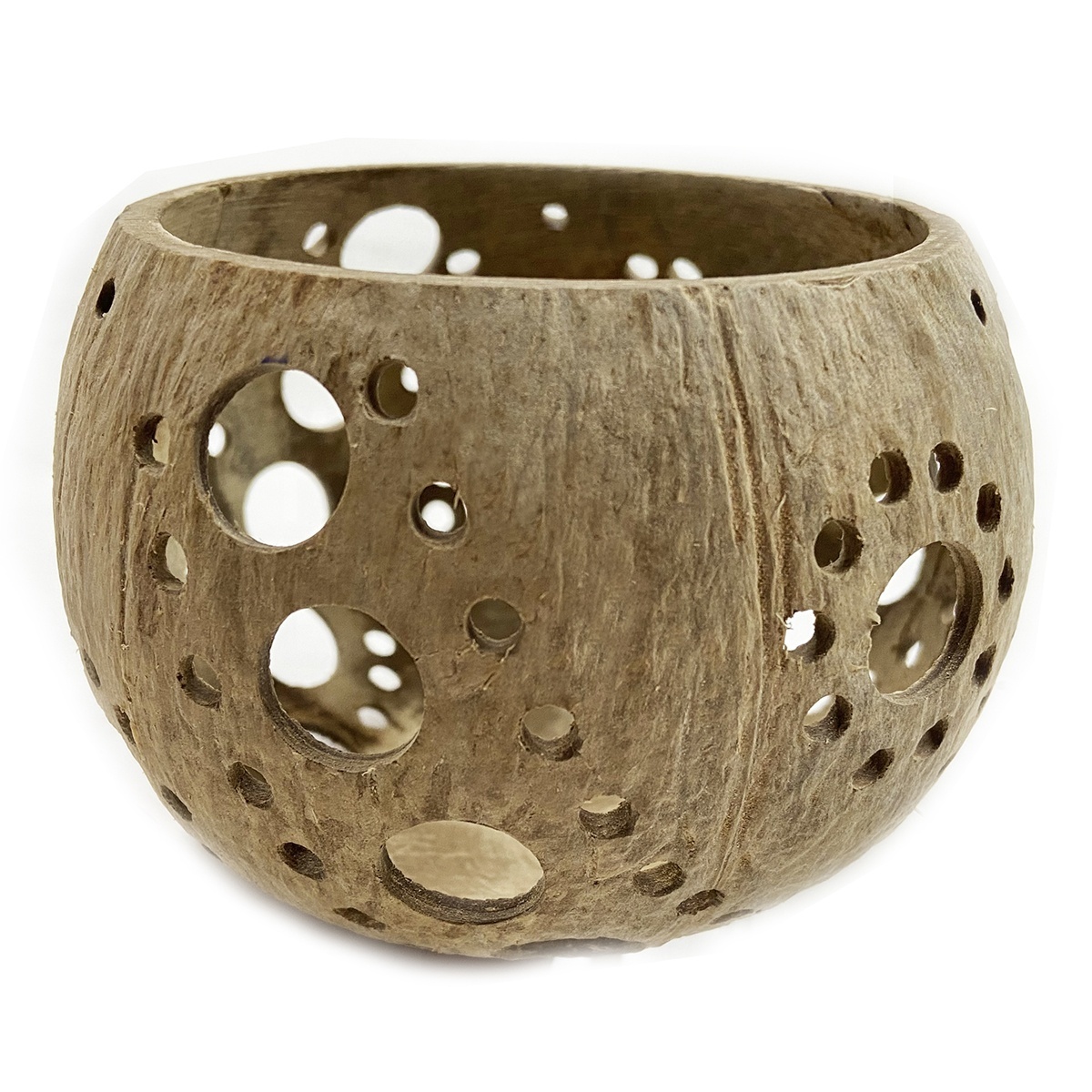 Eco-Friendly Coconut Shell Bowl Decorated Engraving Coconut Shell Candle Holder Handmade Hollow out Coconut Shell Candle Bowl