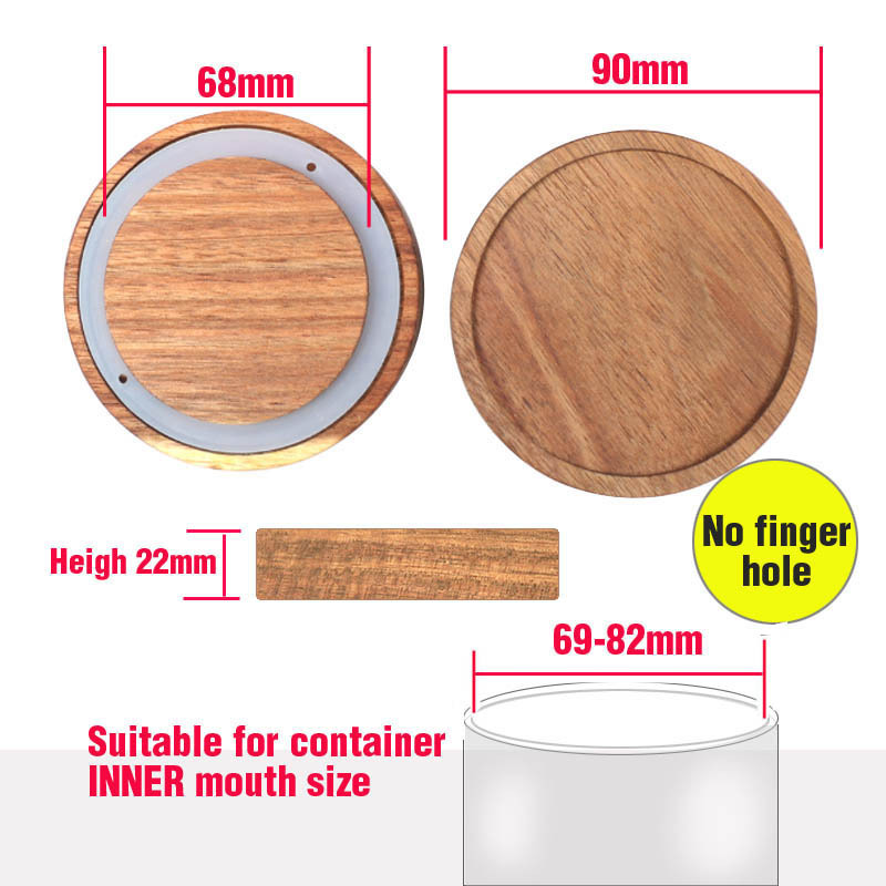 Acacia Wood Sealing Lid 1PC Canister cover with Silicone Ring Glass Lid Natural Wood Material Food Storage Jar Lid