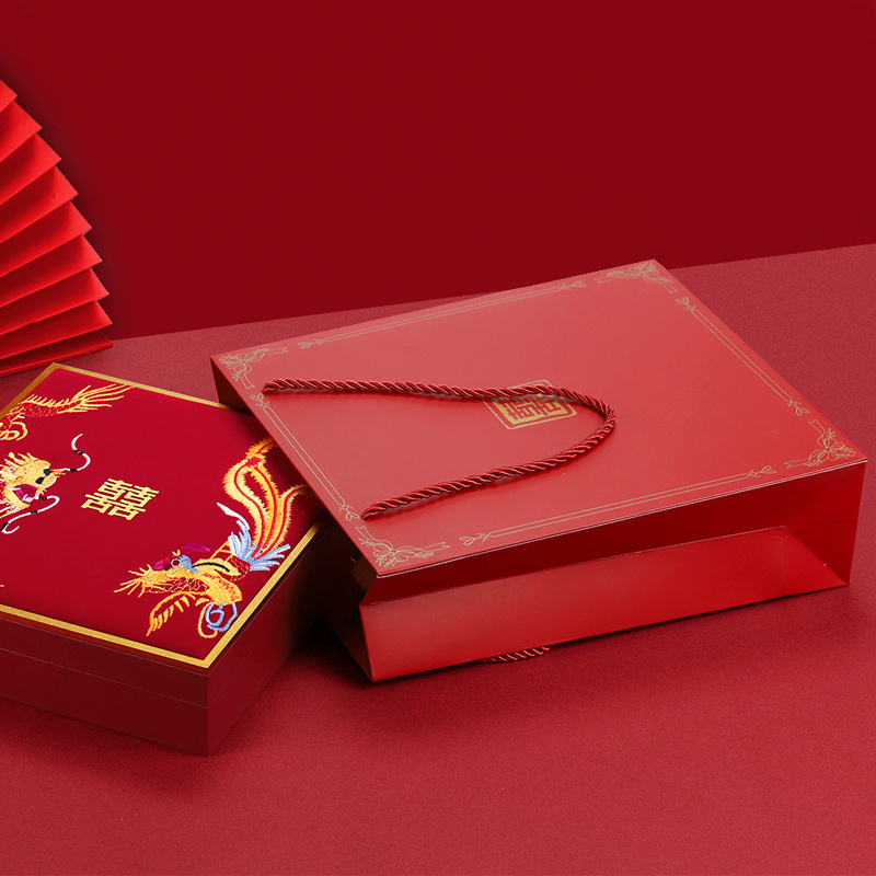 Tongxing Red Enamel Dragon and Phoenix Jewelry Boxes Set for Wedding Engagement or Display Storage Packaging