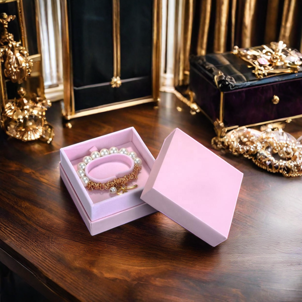 High Quality Custom Jewelry Box Velvet Plastic PC Style Gift Box for Rings Bracelets Bangles with Carton Packing