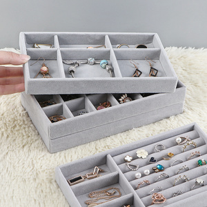 Tongxing Custom Jewelry Box Drawer Storage Organizer Gray Soft Velvet Jewellery Earring Necklace Pendant Bracelet Tray