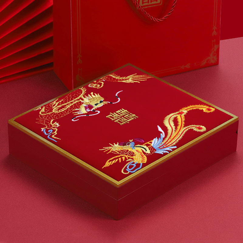 Tongxing Red Enamel Dragon and Phoenix Jewelry Boxes Set for Wedding Engagement or Display Storage Packaging