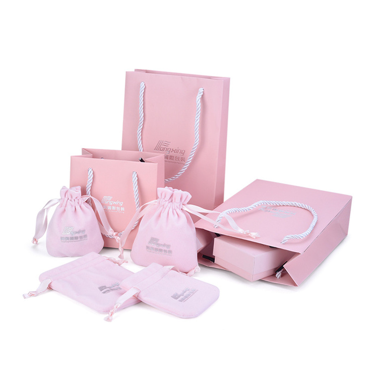 Pink Popular Jewelry Package Box Pouch Matching Package for Box with Customized Logo Gift Boxes jewelry Packaging Paper