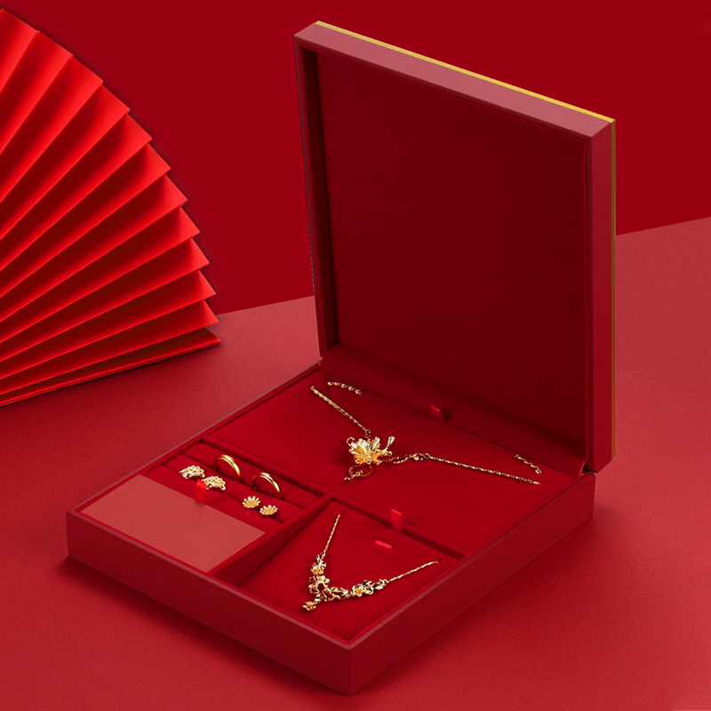 Tongxing Red Enamel Dragon and Phoenix Jewelry Boxes Set for Wedding Engagement or Display Storage Packaging