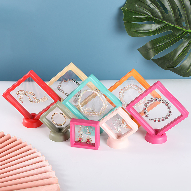 Tongxing Custom 3d Suspension Floating Box Jewellery Storage Pe Plastic Transparent Frame Jewelry Packaging Displays Boxes