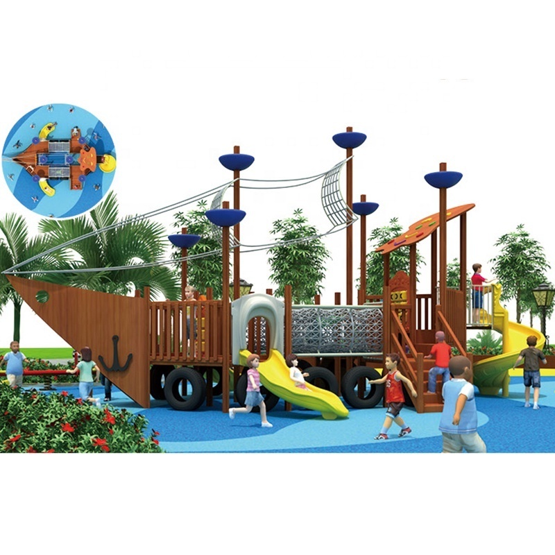 New Arrived Boat Children Kids Wooden Pirate Ship Play Set Complete Park Forts Slides Swings Lumber Outdoor Playground Equipment