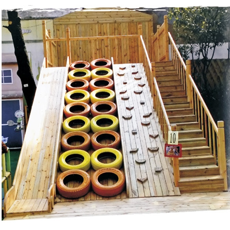 Children Wooden Outdoor Climbing Wall Climbing Rocks Import Wooden Tire Playground Net Shape Children Climb Equipment