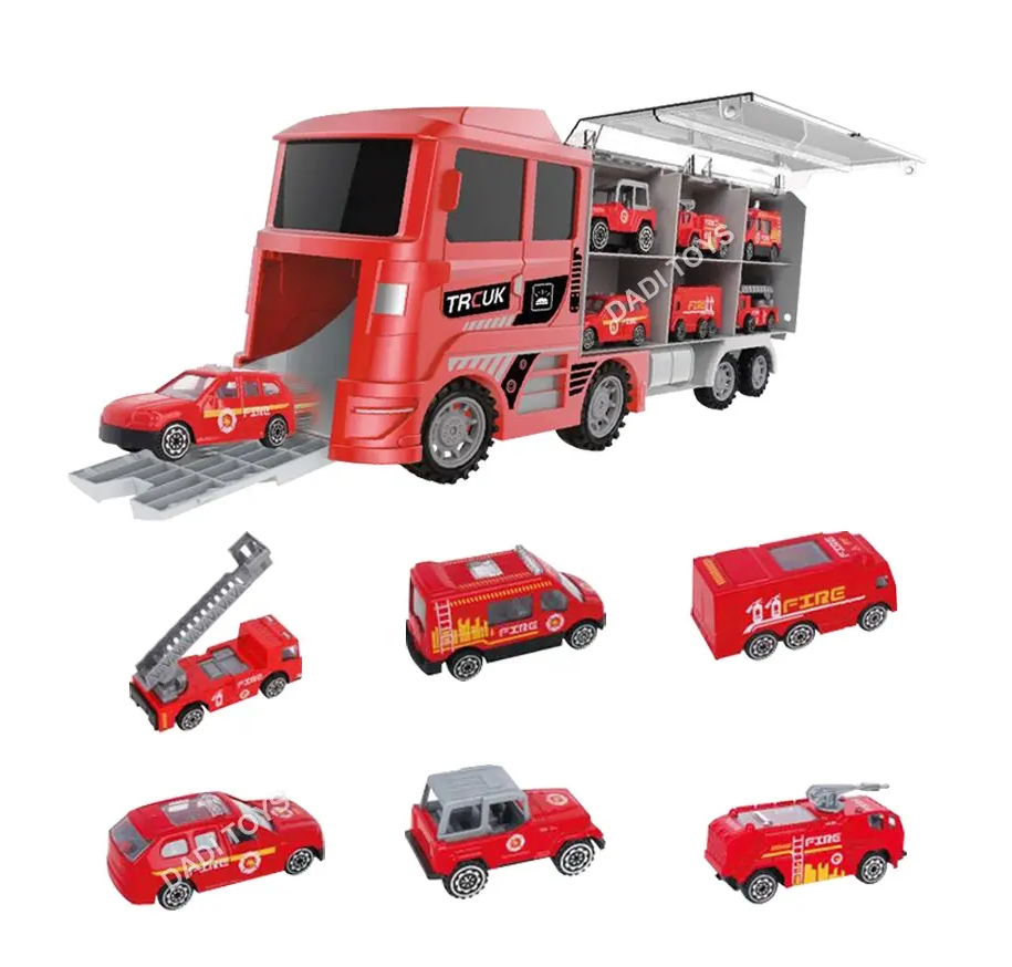 Kids Fire Transportation Truck Toy Transport Truck Toys with 6 die cast cars