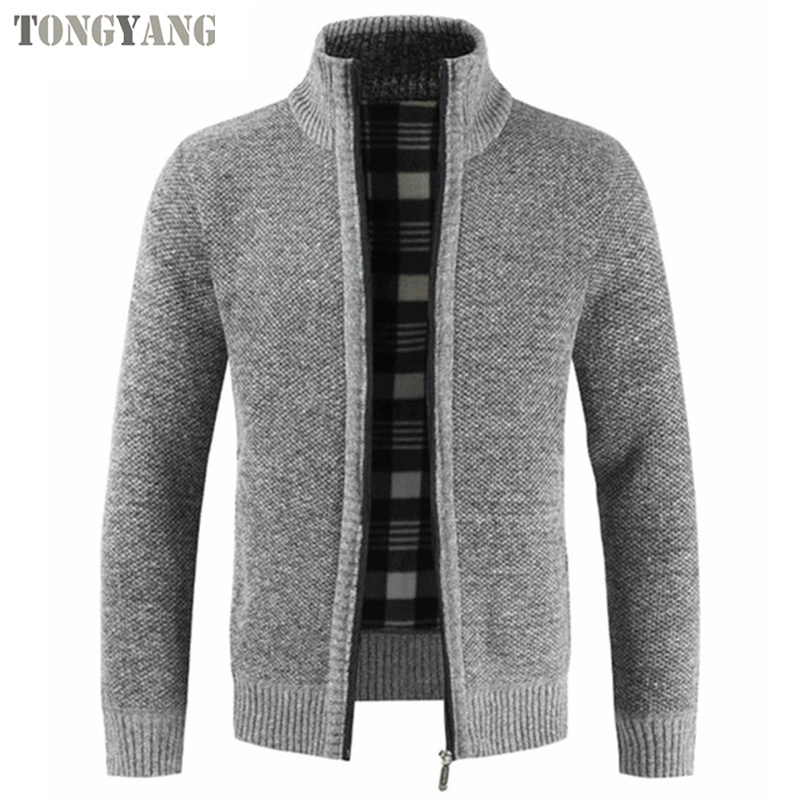 TONGYANG Autumn Winter New Men's Jacket Slim Fit Stand Collar Zipper Jacket Men Solid Cotton Thick Warm Fleece Jacket Men