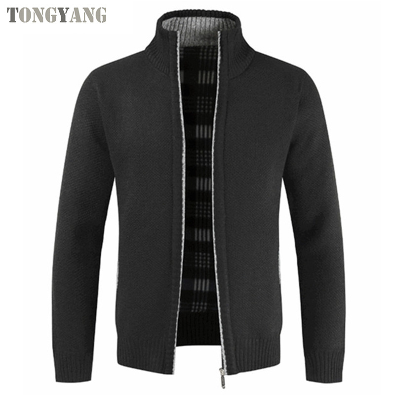 TONGYANG Autumn Winter New Men's Jacket Slim Fit Stand Collar Zipper Jacket Men Solid Cotton Thick Warm Fleece Jacket Men