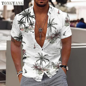 TONGYANG Coconut Tree Shirts For Men 3d Printed Men's Hawaiian Shirt Beach Short Sleeve Fashion Tops Tee Shirt Man Blouse Camisa