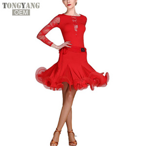 TONGYANG Long Sleeve Latin Salsa Dance Dresses Ladies Latin Ballroom Dance Competition Dress Women Dance Standard Costumes