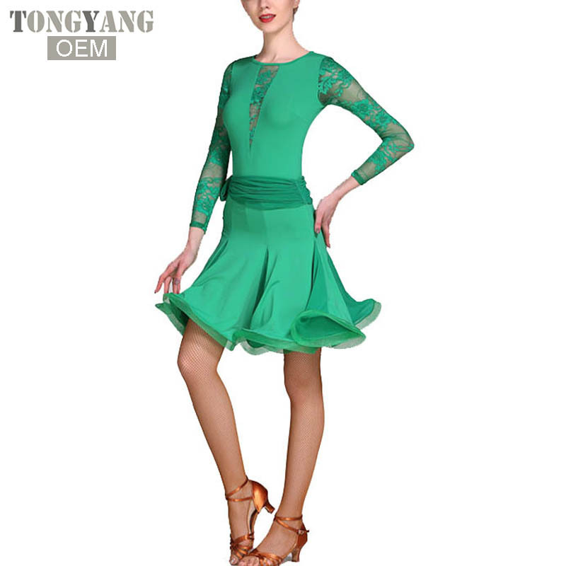 TONGYANG Long Sleeve Latin Salsa Dance Dresses Ladies Latin Ballroom Dance Competition Dress Women Dance Standard Costumes