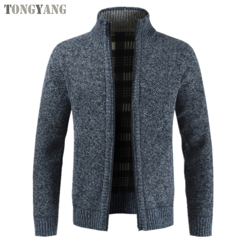 TONGYANG Autumn Winter New Men's Jacket Slim Fit Stand Collar Zipper Jacket Men Solid Cotton Thick Warm Fleece Jacket Men