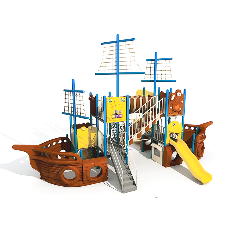 custom cheap outdoor pirate ship park amusement garden rides swing set playground kids playhouse wooden slide