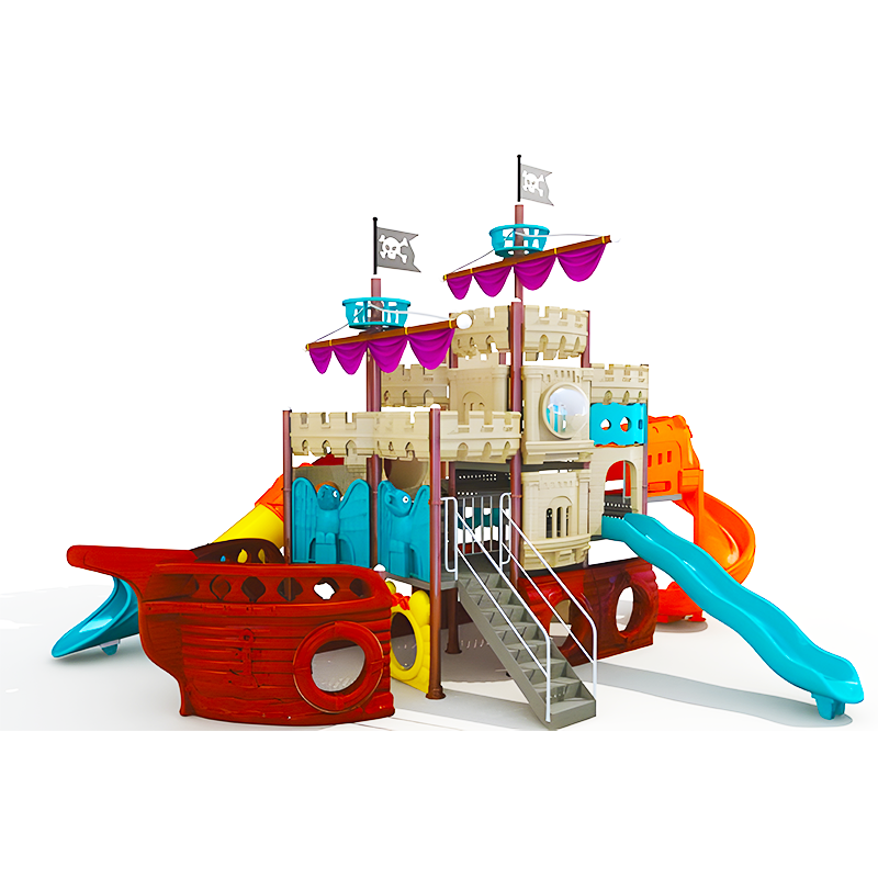 custom cheap outdoor pirate ship park amusement garden rides swing set playground kids playhouse wooden slide