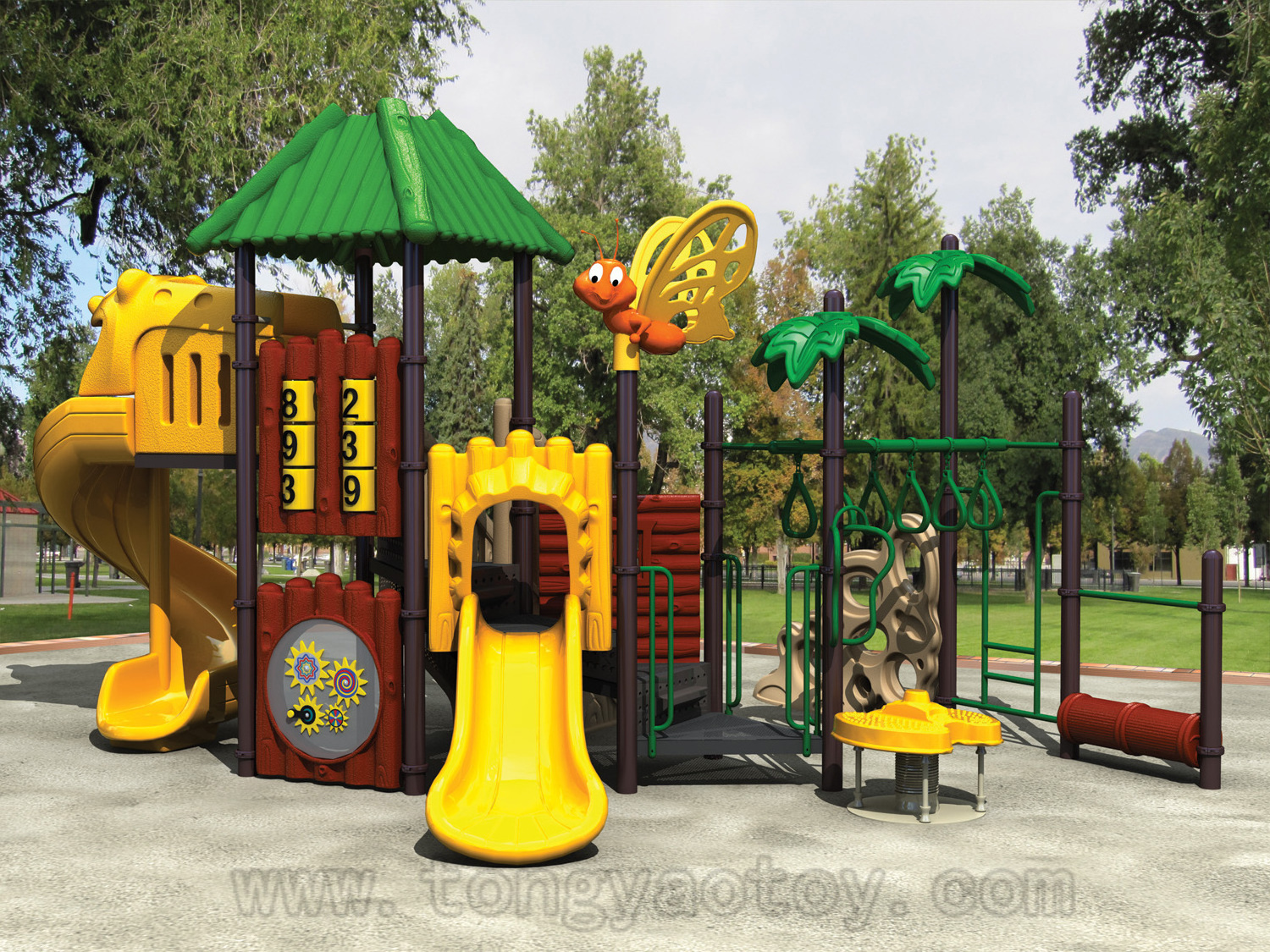 kids Outdoor Playground playhouse toy equipment theme park slip n swing sets plastic large slide