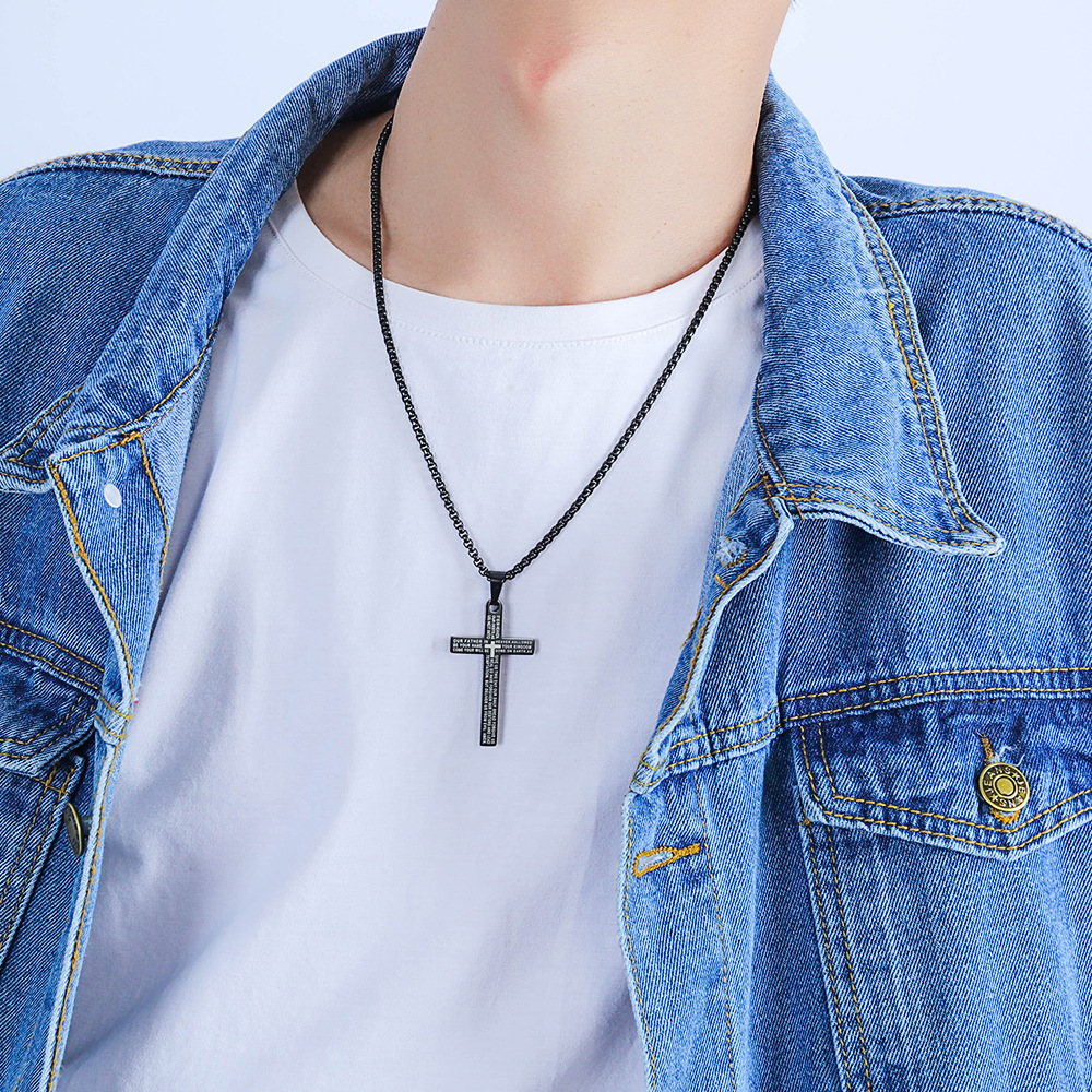 Fashion Scripture Stainless Steel Cross necklace and pendants for men cross pendant men necklace