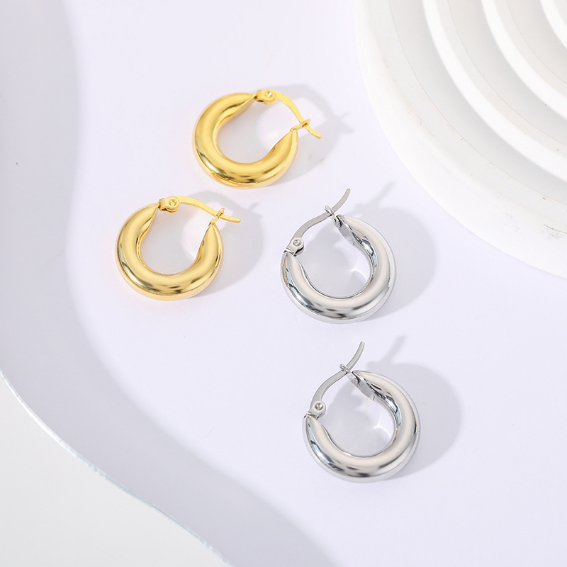 Fashion Jewelry 18K Gold Plated High Polished Thick Minimalist Stainless Steel Earrings Hoop For Women