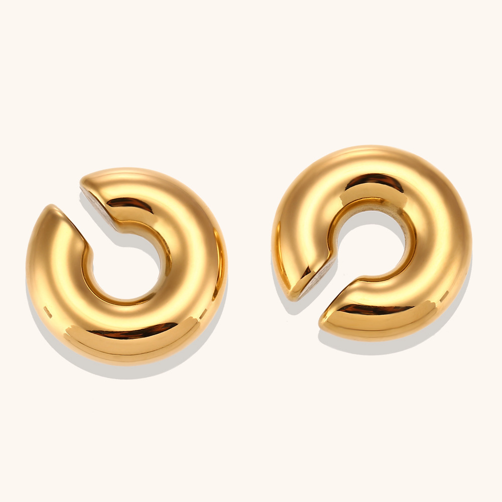 Free Tarnish Hypoallergenic Hollow Punk 18K Gold Plated Stainless Steel Earrings Thick Statement Chunky Ear Cuff For Women