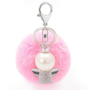 Fashion Pom Pom Cute Puffy Bunny Plush Fluffy Furball Keychain Pompon Fur Ball Key Chain