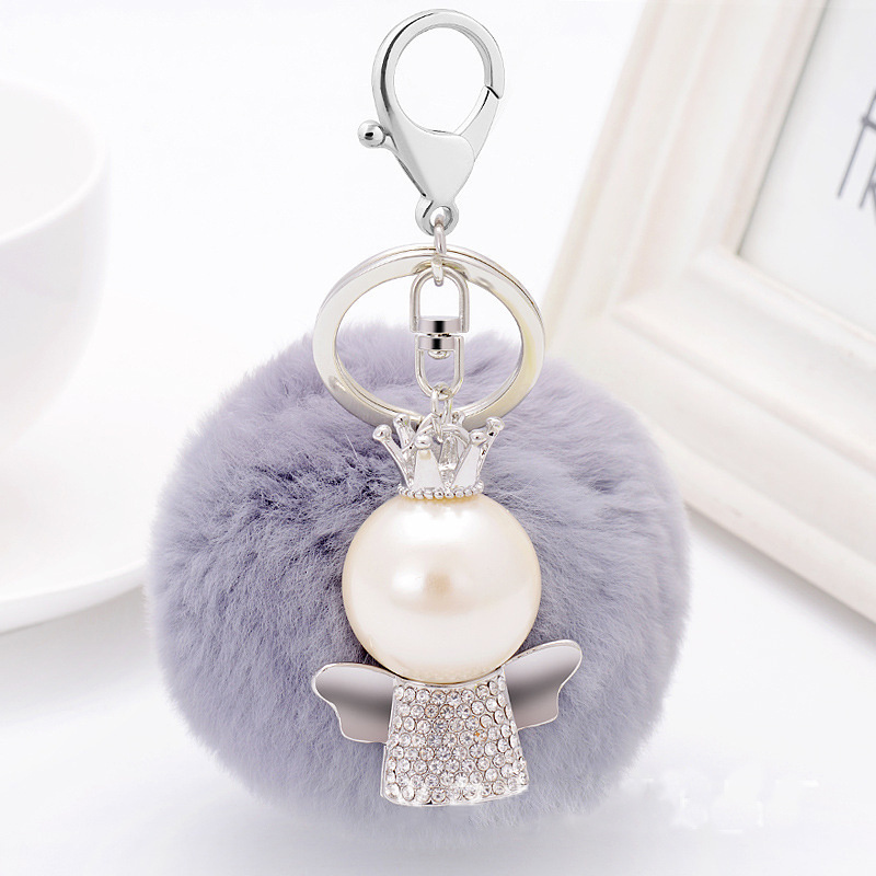 Fashion Pom Pom Cute Puffy Bunny Plush Fluffy Furball Keychain Pompon Fur Ball Key Chain