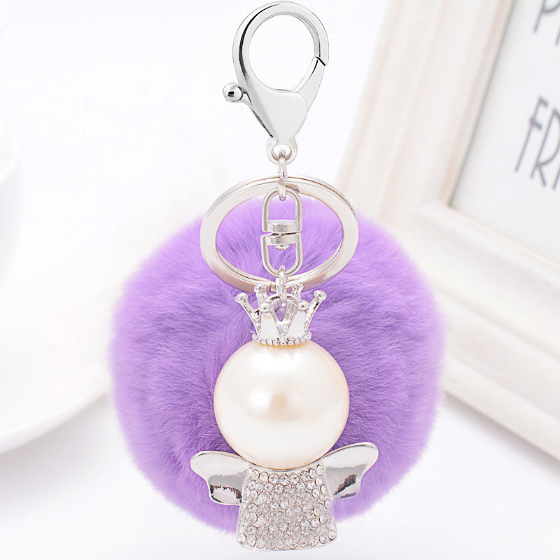 Fashion Pom Pom Cute Puffy Bunny Plush Fluffy Furball Keychain Pompon Fur Ball Key Chain