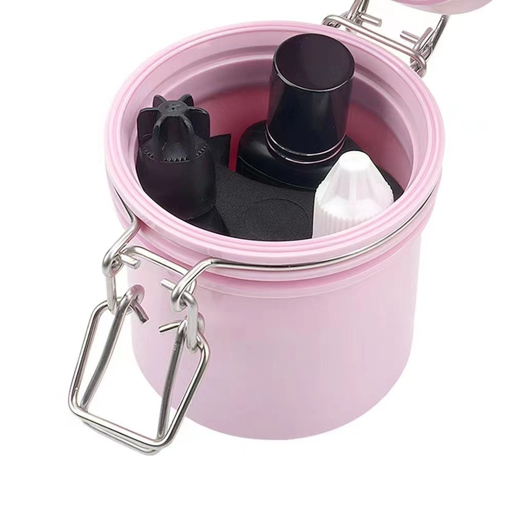 wholesale pink cosmetic jars with lids Metal Clip Top protective plastic sealed containers for cosmetic